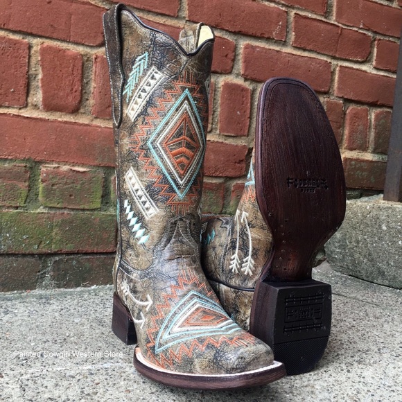 New in Box Corral Aztec Brown Cowgirl Boots - Picture 2 of 2